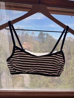 Shade & Shore Black and White Striped Swim Top
